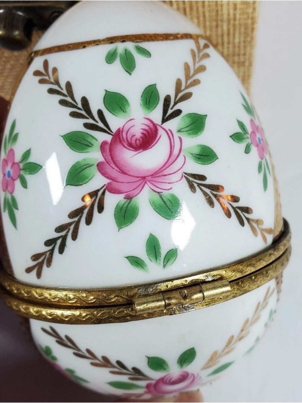 Porcelain Rose Egg Trinket Box with Gold Accents - Picture 2 of 5